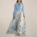 Women’s Long Sleeves Floral Maxi Dress – V-Neck Elegance 0