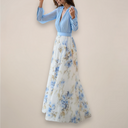 Women’s Long Sleeves Floral Maxi Dress – V-Neck Elegance 1