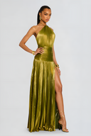 Metallic Pleated Halter Maxi Dress 1