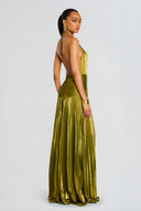 Metallic Pleated Halter Maxi Dress 2
