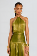 Metallic Pleated Halter Maxi Dress 3