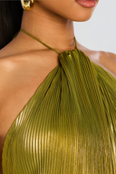 Metallic Pleated Halter Maxi Dress 4