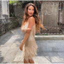 Women’s Spaghetti Strap Mini Dress With Fringe Detail And Feather Hem 5