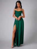 Spaghetti Strap Evening Maxi Dress with High Slit 1