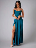 Spaghetti Strap Evening Maxi Dress with High Slit 2
