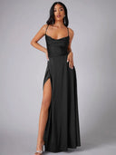 Spaghetti Strap Evening Maxi Dress with High Slit 7