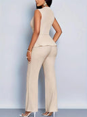 Women's Sleeveless Wrap Waist Top & Flared Trousers Set 4