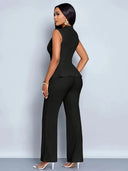 Women's Sleeveless Wrap Waist Top & Flared Trousers Set 2