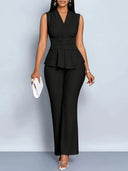 Women's Sleeveless Wrap Waist Top & Flared Trousers Set 3