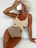 Beige Swimsuit with Crossed Waistband 0
