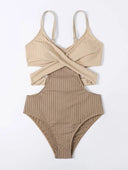 Beige Swimsuit with Crossed Waistband 1