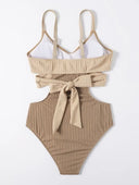 Beige Swimsuit with Crossed Waistband 2