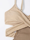 Beige Swimsuit with Crossed Waistband 3