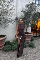 Asymmetric Ruched Chocolate Brown Wedding Guest Mini Dress 4