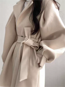 Women’s Puff Sleeve Belted Coat – Lapel Collar, Short Length 2