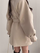 Women’s Puff Sleeve Belted Coat – Lapel Collar, Short Length 3