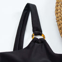 Swimsuit with Straight Neck and Open Front and Decorative Rings 7