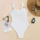 Swimsuit with Straight Neck and Open Front and Decorative Rings 4