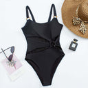 Swimsuit with Straight Neck and Open Front and Decorative Rings 2