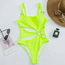 Swimsuit with Straight Neck and Open Front and Decorative Rings 6