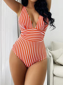 V-Neck Retro Striped Swimsuit 4