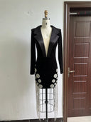 Black Sequin Fringe V-Neck Dress 0